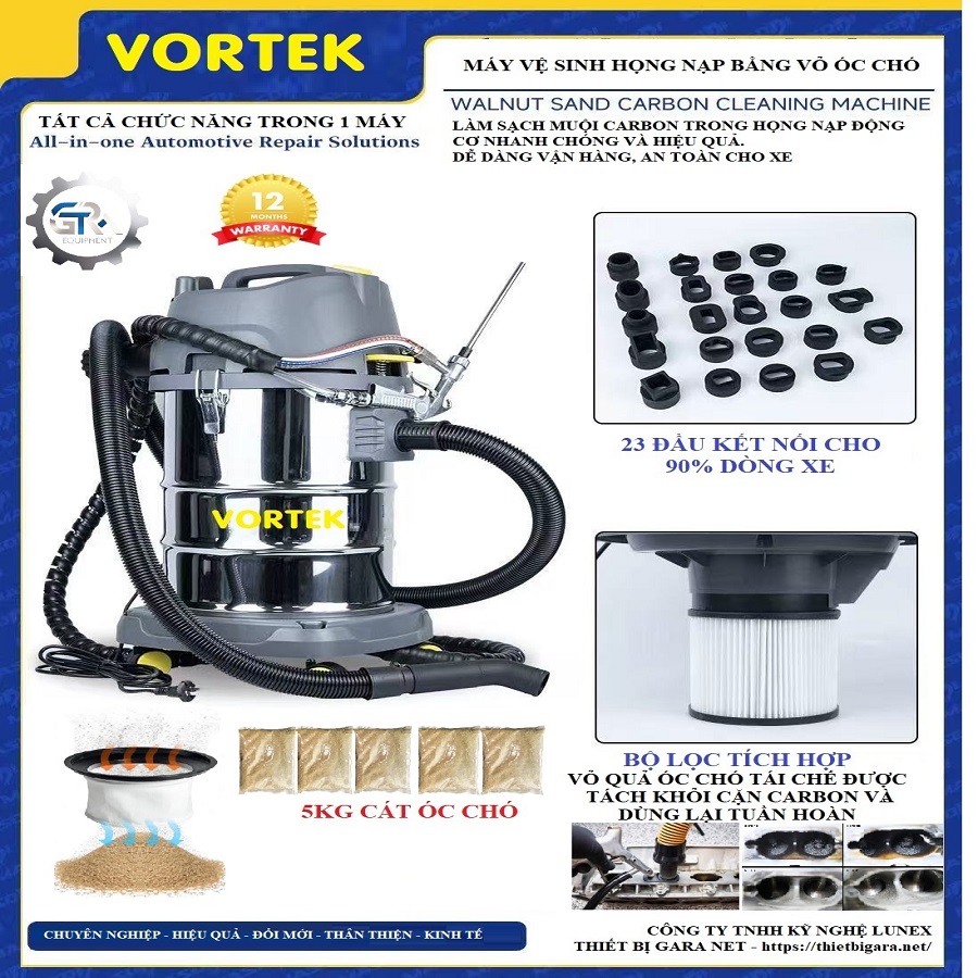 Máy Bắn Vỏ Óc Chó Vệ Sinh Họng Nạp Động Cơ Ô Tô Vortek